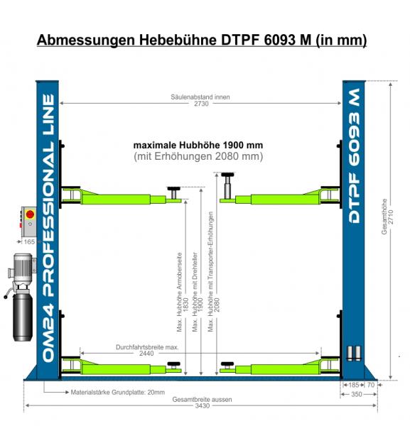 2-Säulen-Hebebühne manuell 4,0t mit Überfahrschwelle (DTPF 6093 M)